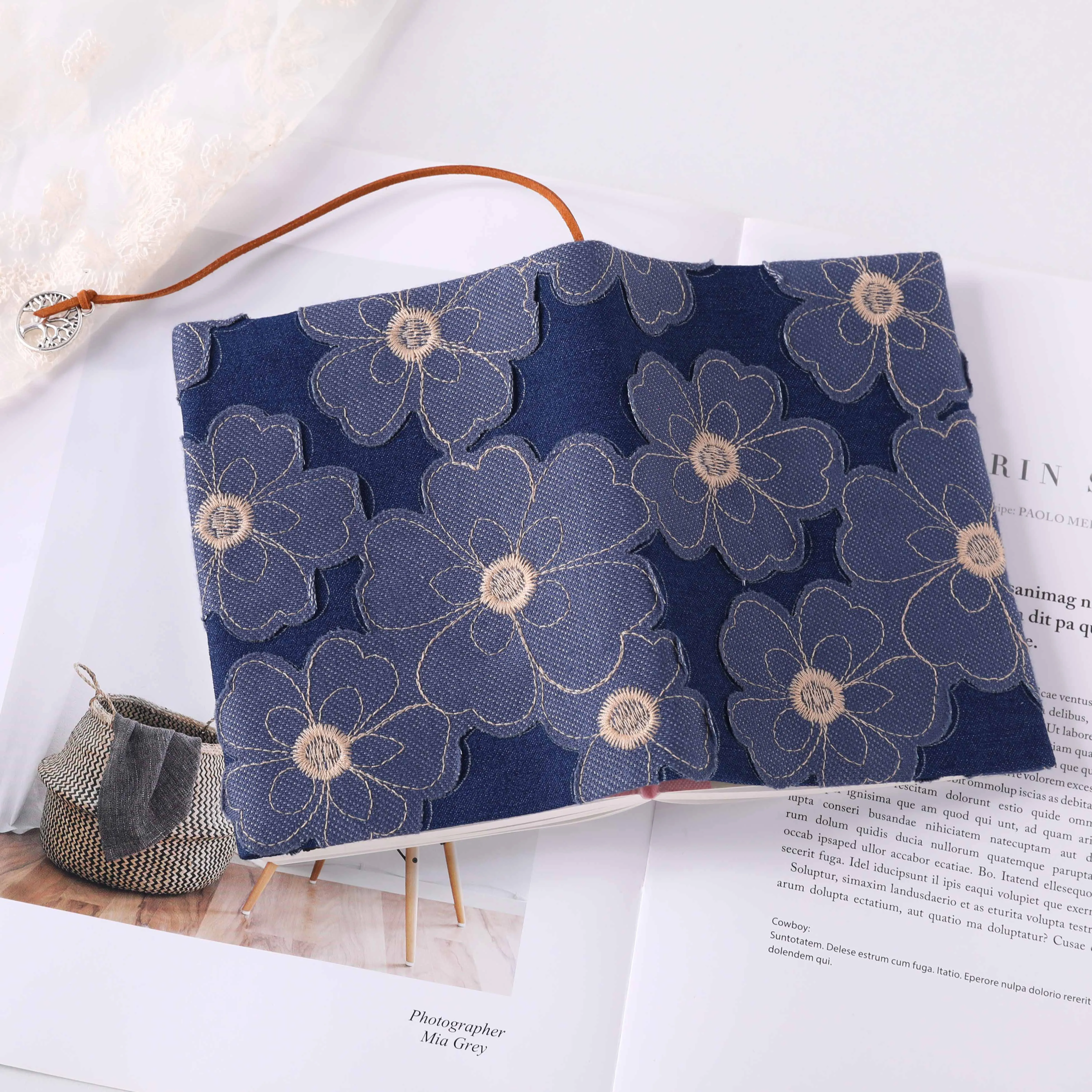 Блокнот ручной работы с синими цветами Тканевая обложка MotermGirl блокнот A5A6 альбом