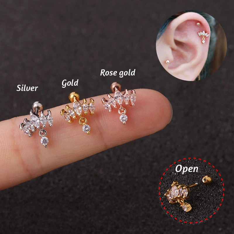 1 шт. Корона штанга нержавеющая сталь сердечко свисающие круглые фианиты висячие