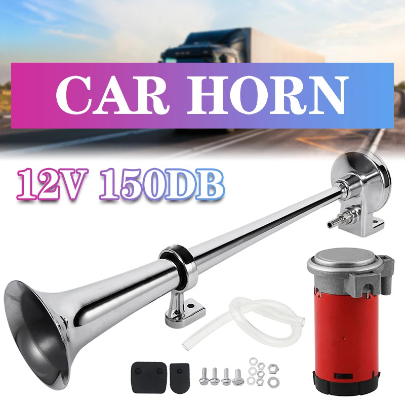 

17 Inch 12V/24V 150DB Super Loud Single Car Trumpet Air Horn Compressor Car Horn Speaker Kit for Cars Trucks Boats Motorcycles