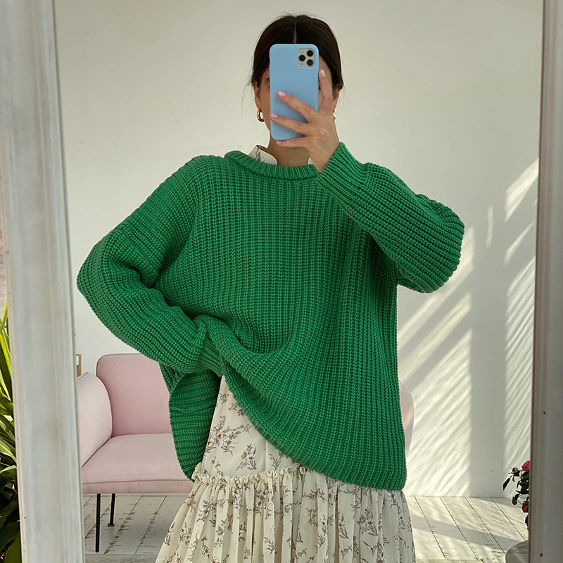 

Women's Knitted Thicken Pullovers Sweater Autumn Winter Oversize Long Sleeve Casual Loose Sweaters Female Solid 2021 Ladies Top
