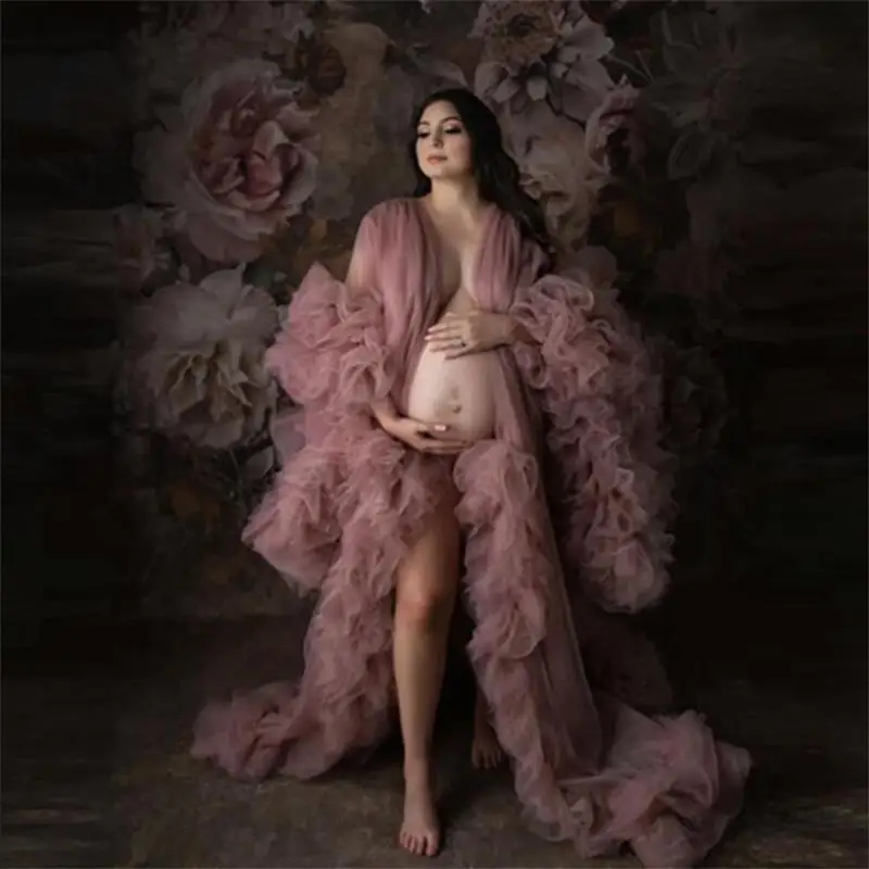 

Plus Size Prom Dresses 2021 Ruffles Maternity Robes for Photo Shoot Female Pregnant Evening Gowns Customise