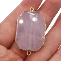 hot selling natural pink crystal stone connector diy for making bracelets necklaces jewelry accessories 25x45mm