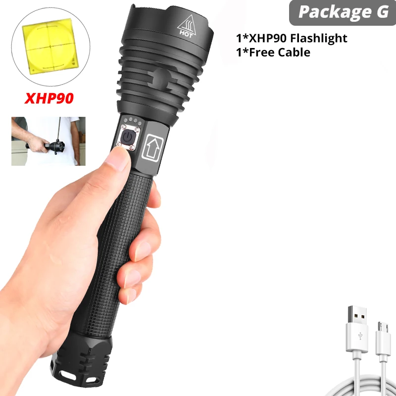 Супер мощный Xlamp XHP70.2 XHP90 светодиодный фонарь USB XHP50 лампа Zoom тактический фонарь 18650 26650 перезаряжаемый аккумулятор - Испускаемый цвет: Package G-XHP90