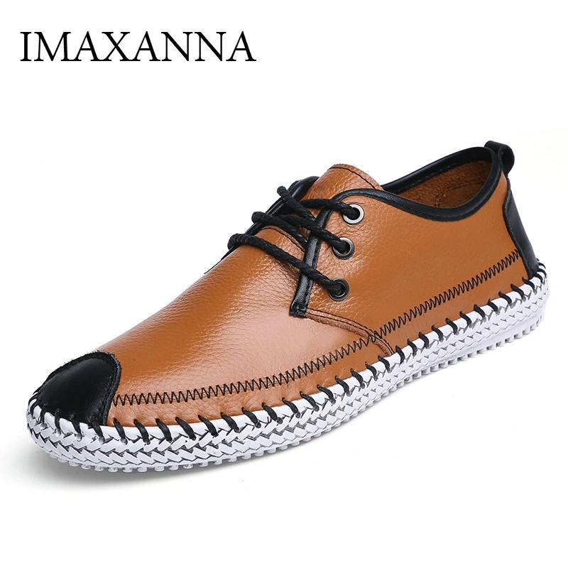 IMAXANNA Genuine Leather Men Shoes Spring Autumn Lace Up Men Leather Casual Shoes Loafers Retro Luxury Brand Men Shoes Size 48