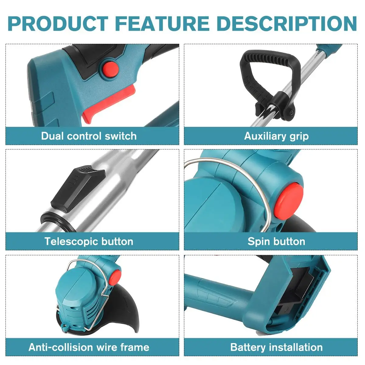 Drillpro 21V 900W Electric Lawn Mower Li-ion Cordless Grass Trimmer Pruning Garden Tools Compatible for Makita 18V Battery