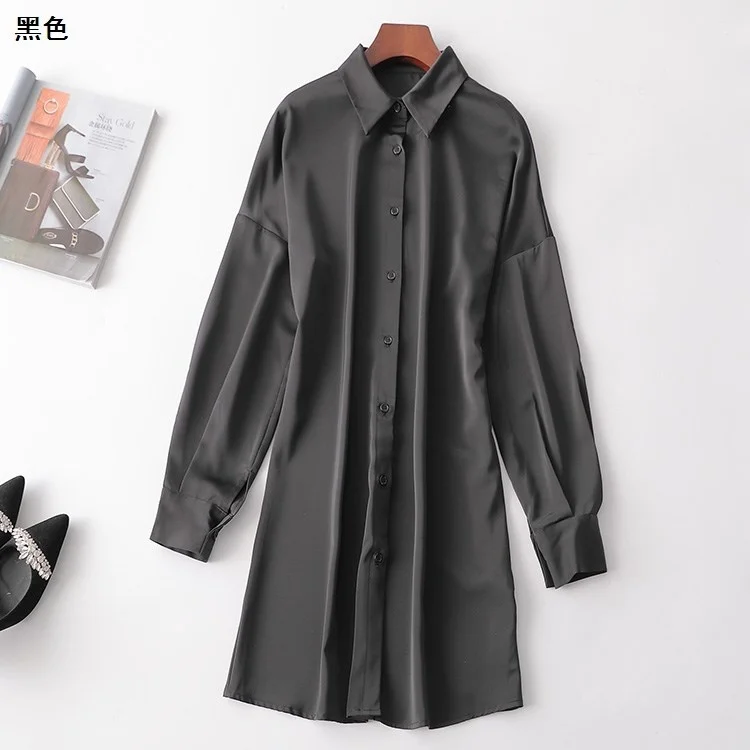 123865 Autumn Dress Mingwei Women's Single-Breasted Mid-Length Long Sleeve Lapel
