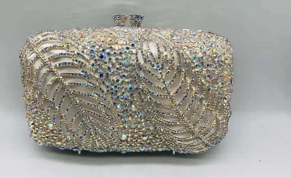 

Elegant Crystal Evening bag Clutch Bags Fashion Ladies Rhinestone Gold Metal Flower Clutches Handbags Female Prom Feast Purses