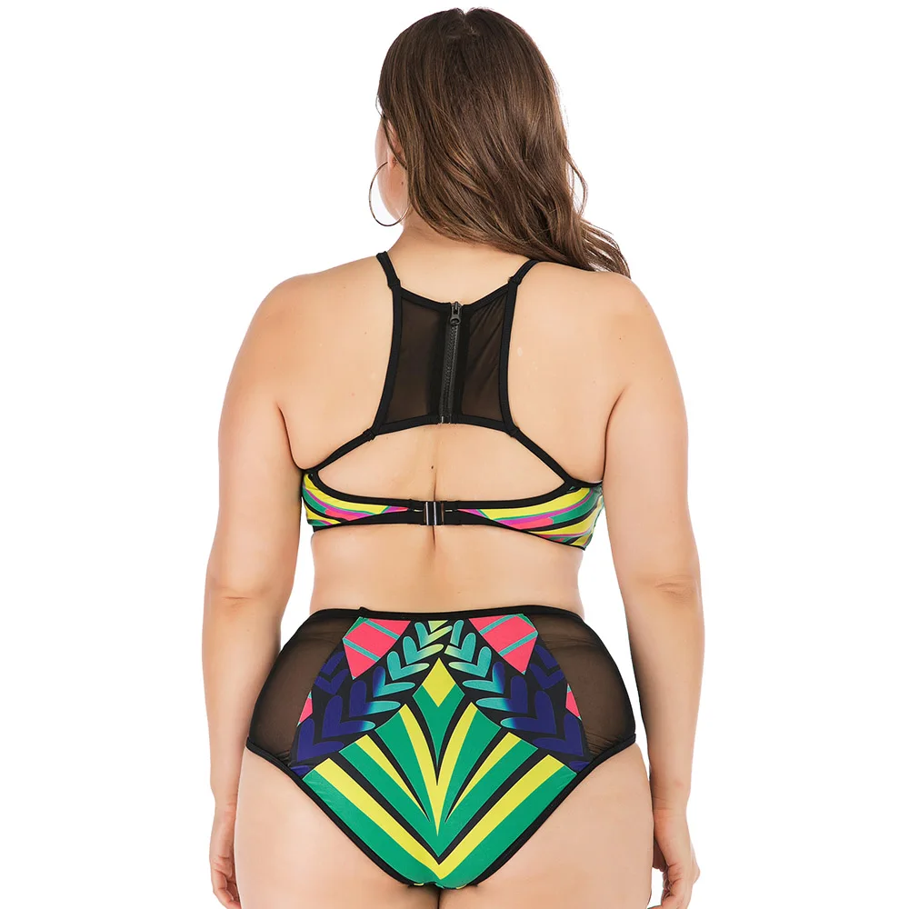 Комплект бикини с высокой горловиной купальник на молнии сзади вырезами