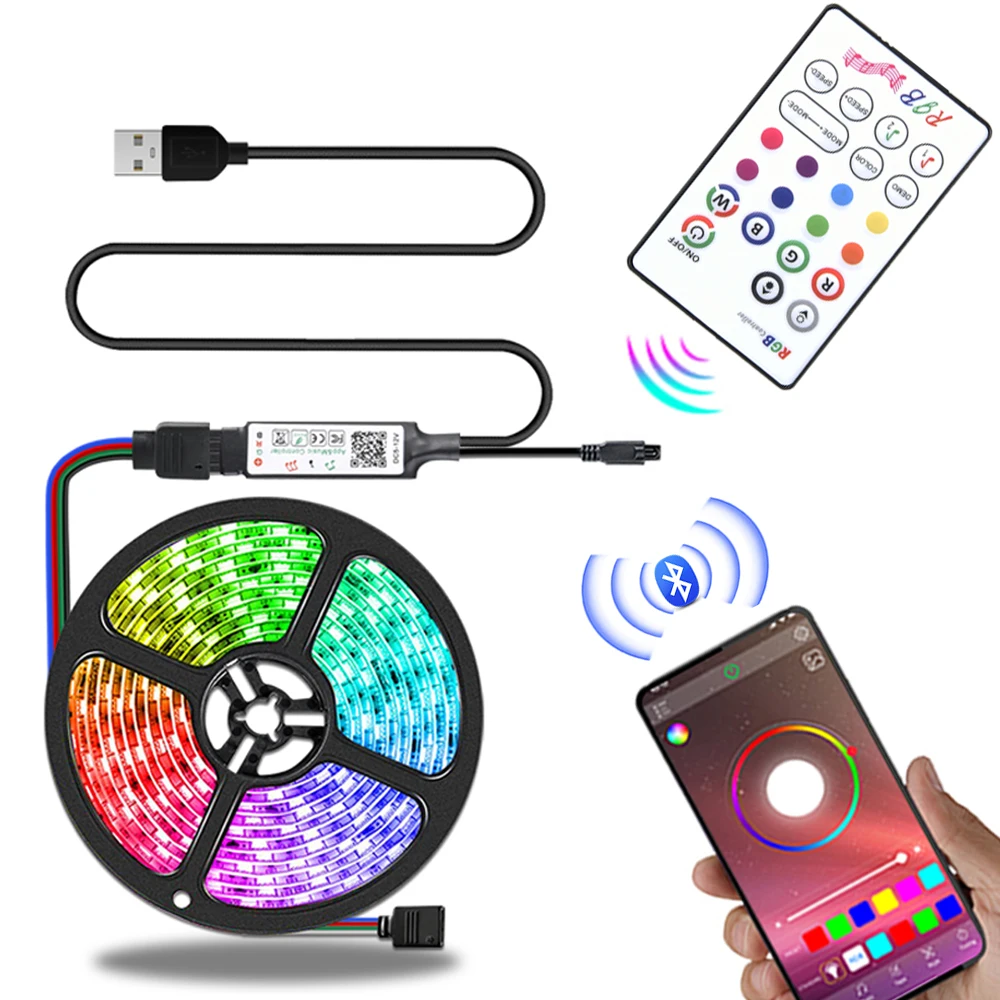 

5V USB LED Strip 5050 RGB Bluetooth Flexible Ribbon LED Music Strip Light with IR Remote 1m 4m TV Ambient Light Christmas Lights