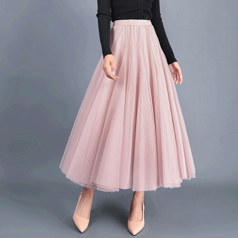 Женская винтажная юбка с высокой талией трехслойная мягкая трапециевидная макси