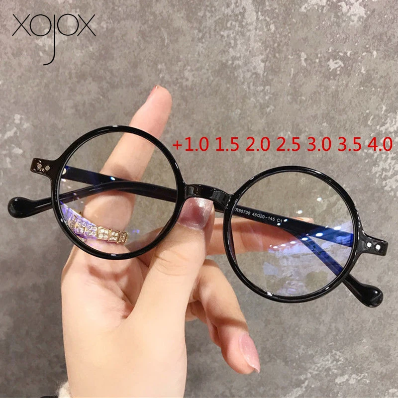 

XojoX +150 250 350 400 Women Reading Glasses Round Men Farsighted Eyewear Samll Frame Presbyopic Prescription Eyeglasses 2022