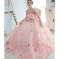 colorful quinceanera dresses pink flowers 2021 ball gown strapless pleat tulle ruffles 15 years long floor length party gowns
