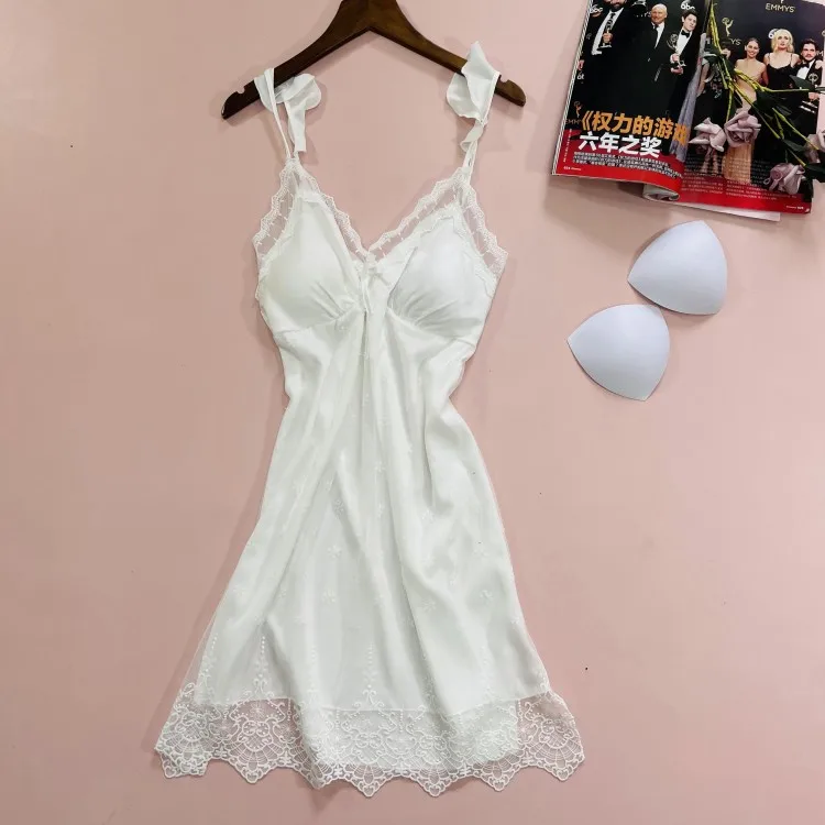 

Camisola sexy de renda feminina, camisola de verão com costuras, roupa de dormir sem costas e com alça