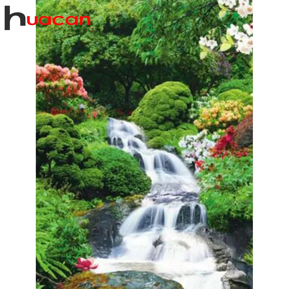 

Алмазная 5d картина Huacan, мозаика «сделай сам» из квадратных страз, с вышивкой «Водопад», Модель Дерево для домашнего декора, весна