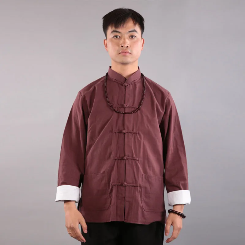 Tangsuit винтажная мужская одежда китайский стиль рубашка Cheongsam Топ традиционная китайская одежда для мужчин Wutang Hanfu Этническая - Цвет: Brown