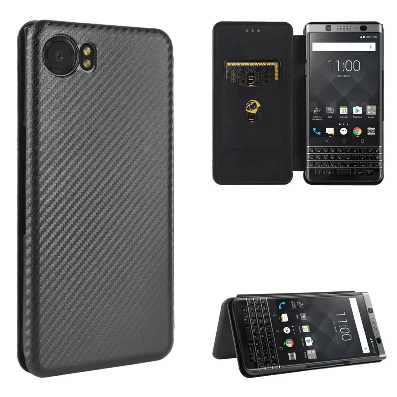 For BlackBerry Keyone Case Fashion Carbon Fiber PC Hard Card Holder Slim Leather for Wallet Flip Cover | Мобильные телефоны и