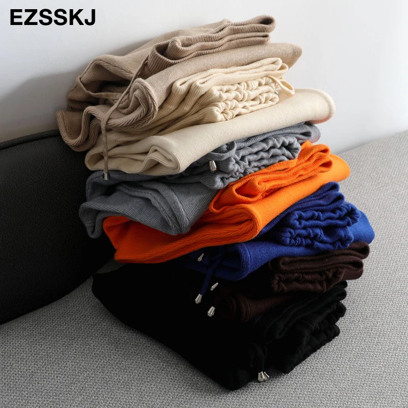 Спортивный костюм женский с эластичной талией и кулиской теплый свитер штаны