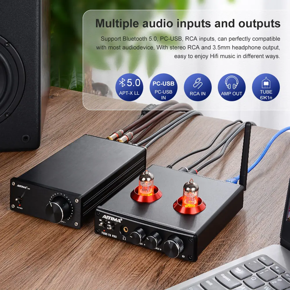 AIYIMA HiFi T6 PRO ламповый предусилитель усилитель для наушников DAC JAN5725 Bluetooth QCC3008 USB 24