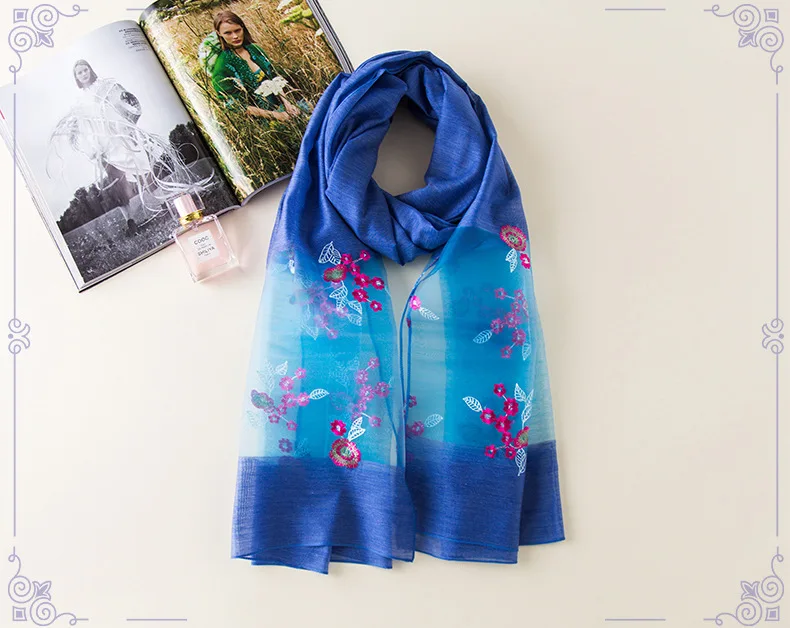 

New Spring Organza Jacquard Embroidery Flower Scarf Women Wraps Shawls and Scarves 180*70cm Hijabs Sunscreen Beach Cover up