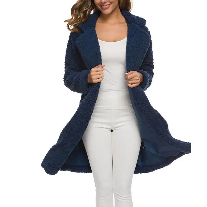 

Зимнее женское пальто средней длины, с плюшевой подкладкой из овечьей шерсти, однотонное, с лацканами, теплое, свободное, для работы в офисе, ...