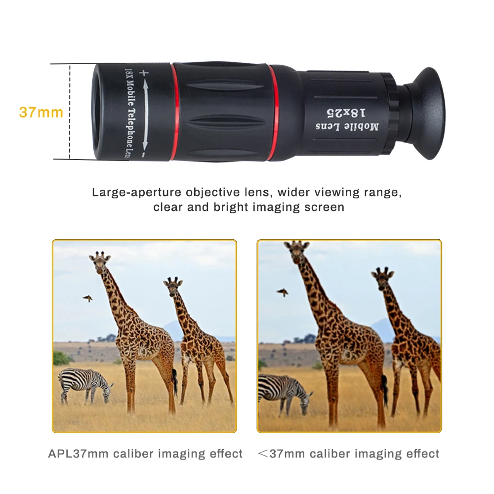 Universal 18X Zoom Telephoto Lens External Mobile Phone Camera with Clip for iPhone DSLR |