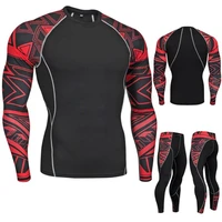 snake pattern long sleeve compression set men gym clothing shirt and jogging cycling workout suit running kit