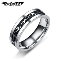 oulai777 stainless steel ring for men and women never fade power lucky pattern dragon ring black steel color punk vintage ring