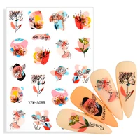 2022 summer design 3d back adhesive stickers for nails colorful flower leaf series decorations sliders nail art sticker decals