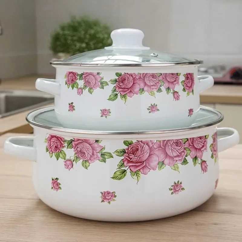 

Enamel Large Soup Pot BEST Flat Bottom Saucepan 1.3L-5L Thick Hot Pot 18/20/24cm Vegetable Cooking Pot with Lid Cooking Pot