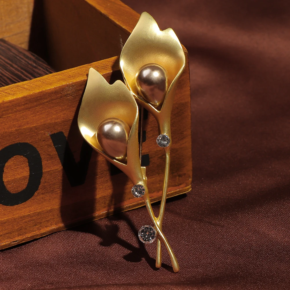 Elegant Alloy Rhinestone Tulip Flower Brooch Pin Trendy Clothing Accessories Brooche Jewelry Women Gift | Украшения и аксессуары