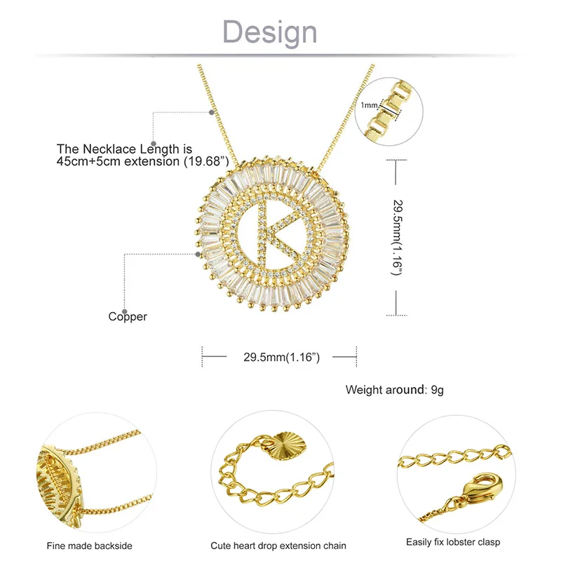 Медное циркониевое A Z ожерелье с подвеской в виде букв для женщин 26 цепочка