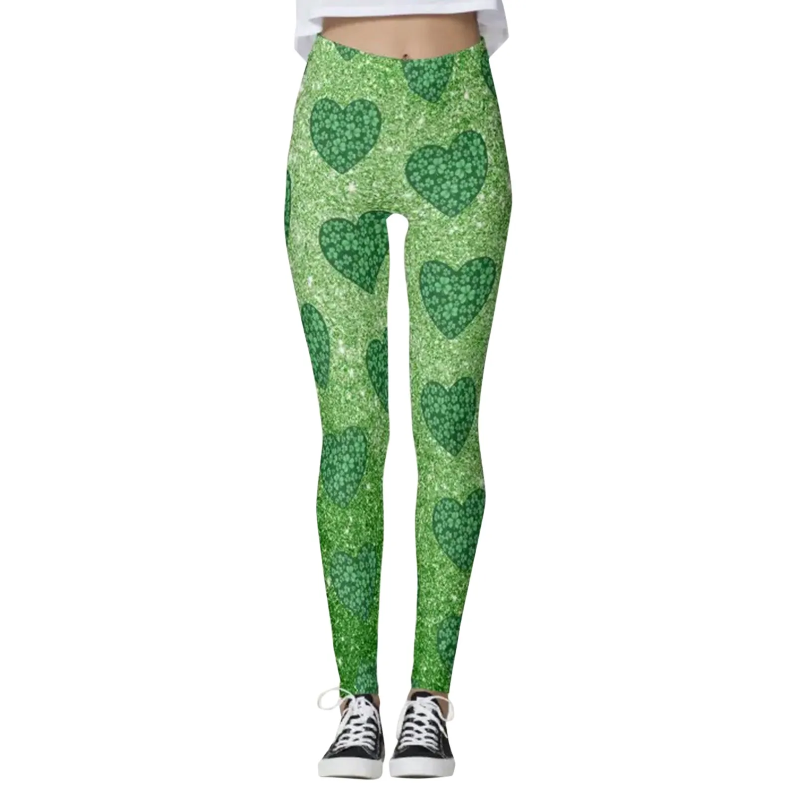 

Женские леггинсы с принтом четырехлистного клевера, зеленые брюки для занятий йогой, облегающие спортивные штаны на День Святого Патрика д...