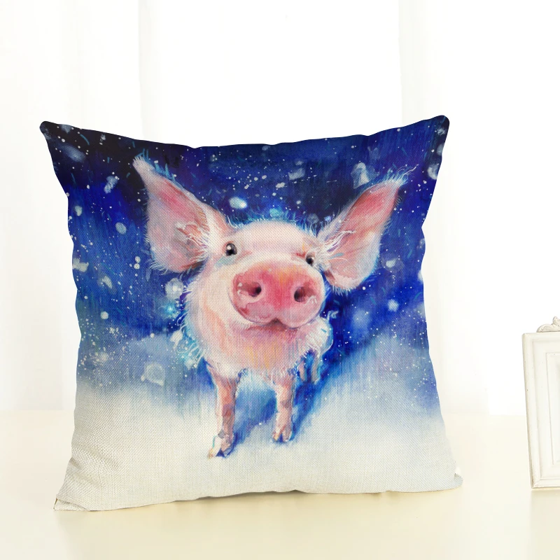 Льняная хлопковая наволочка с принтом свиньи рисунком животных из мультфильмов