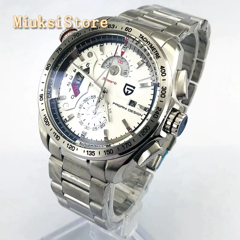 2019 Новые 44 мм Pagani Дизайн Топ часы из серебристой стали оправа белый циферблат