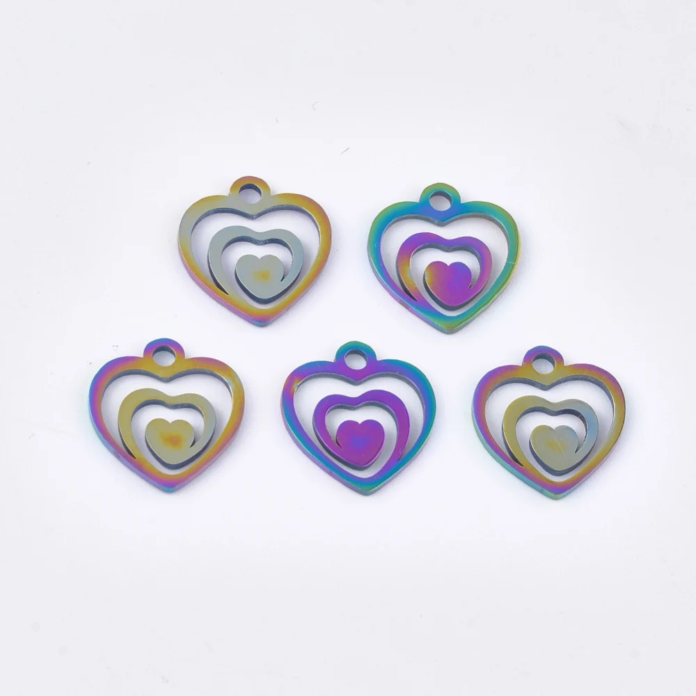 

5 Pcs 201 Stainless Steel Filigree Charms Heart with Heart for DIY Bracelet Earring Pendant Making Handmade Jewelry