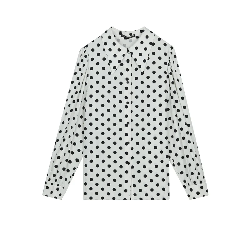 

MJstyle 2021 Spring Retro Fashion Polka Dot Temperament Long-sleeved Shirt for Women, Summer Womens Tops, Good Drape 521120011
