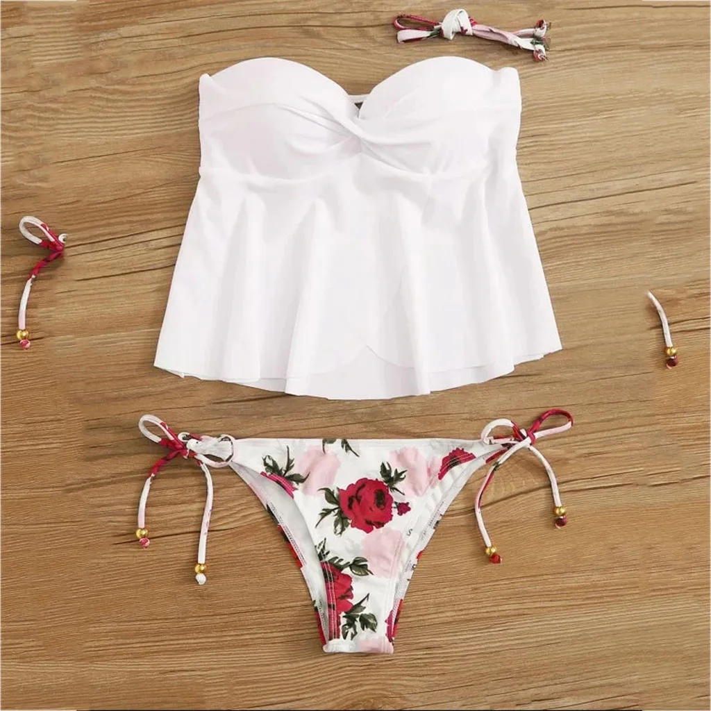 Женский купальник Kancoold из 2 предметов обтягивающий с цветочным принтом и чашками