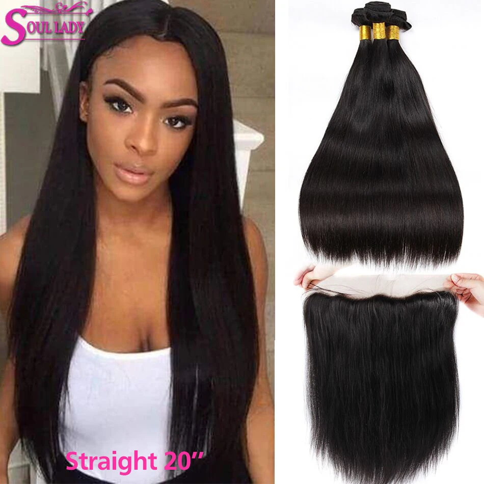 Soul Lady прямая кружевная фронтальная с пучками 100% человеческие волосы 3 пучка