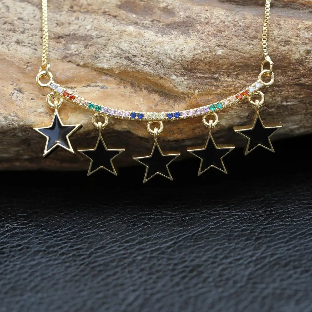 Новые Позолоченные микро радужные CZ/Эмаль Звезда кисточка цепочка подвеска