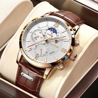2022 lige watches mens top brand luxury clock casual leathe 24 hour moon phase men watch sport waterproof quartz chronographbox