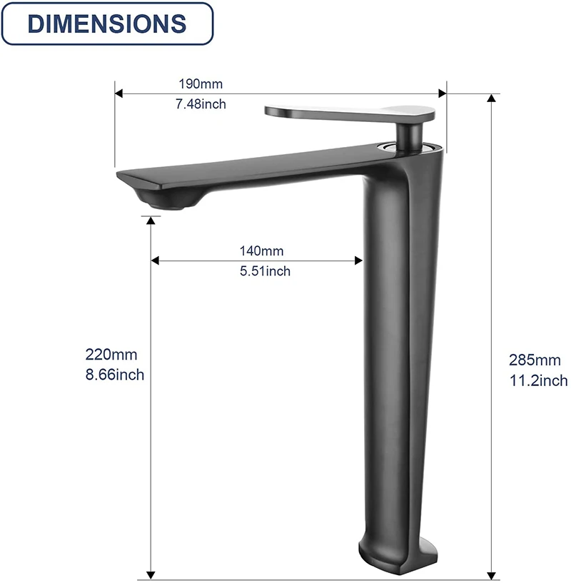 

Bathroom-Vessel-Sink-Faucet - Gunmetal Grey Tall Basin Faucet with Single Handle - Mixer Tap for Lavatory Brass Lead Free