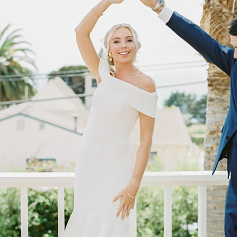 С открытыми плечами атласная Простой свадебное платье пляжные сандали труба