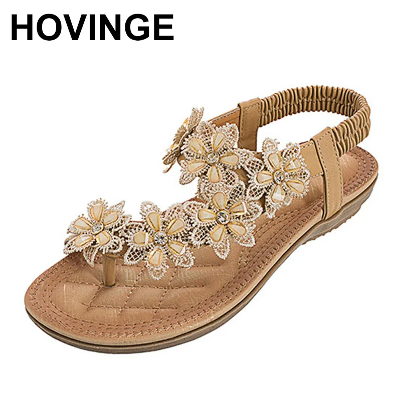 

Женские сандалии с камелией HOVINGE, черные пляжные босоножки на плоской подошве в классическом ретро стиле, большие размеры, лето 2020