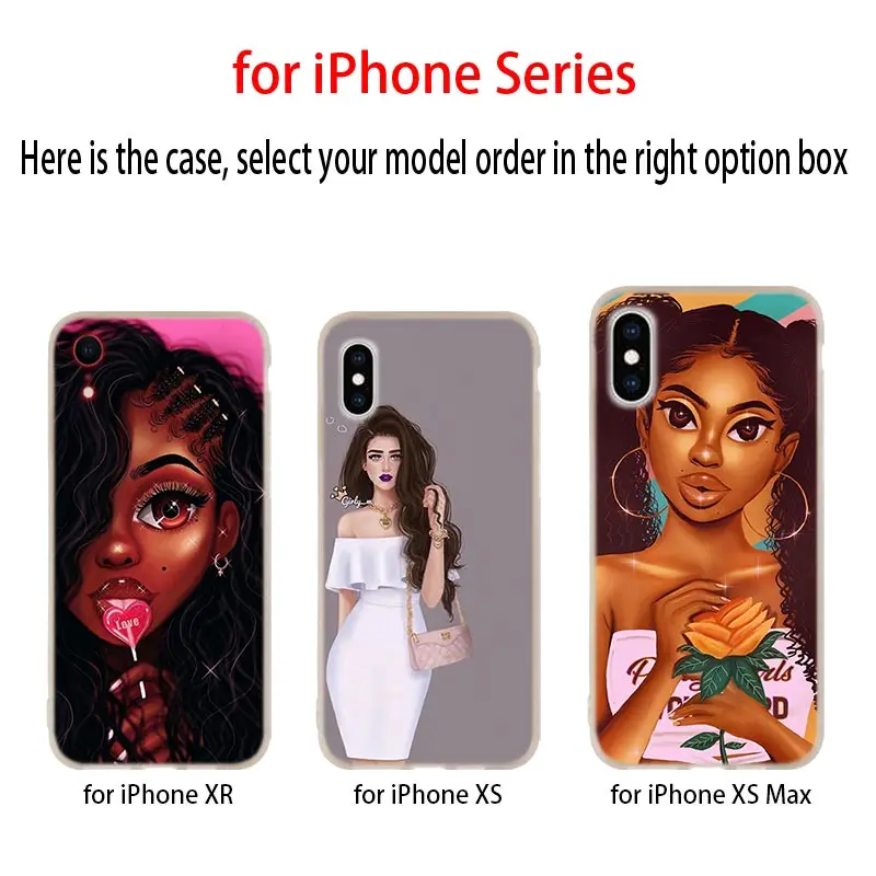 Soft Silicone Case For iPhone 13 12 11 Pro 7 8 6 6s Plus XR XS Max Cover Mini SE 2020 Funda Etui Afro Girls Art | Мобильные телефоны