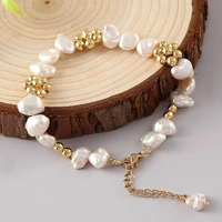 coeufuedy natural baroque freshwater pearl bracelet for women handmade gold color flower beads bangle fine jewelry new