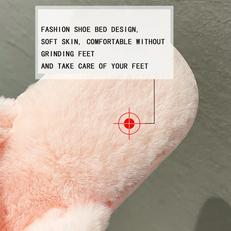 

Dropshipping Winter Women Home Slippers With Faux Fur Fashion Ladies Warm Flip Flops Shoes Woman House Slippers Flats Female