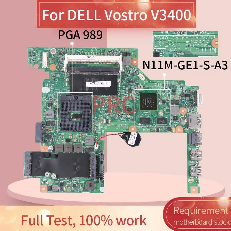 CN 08YN7X для DELL Vostro 3400 V3400 HM57 PGA 989 материнская плата ноутбука 09297 1 48.4ES11.011 DDR3