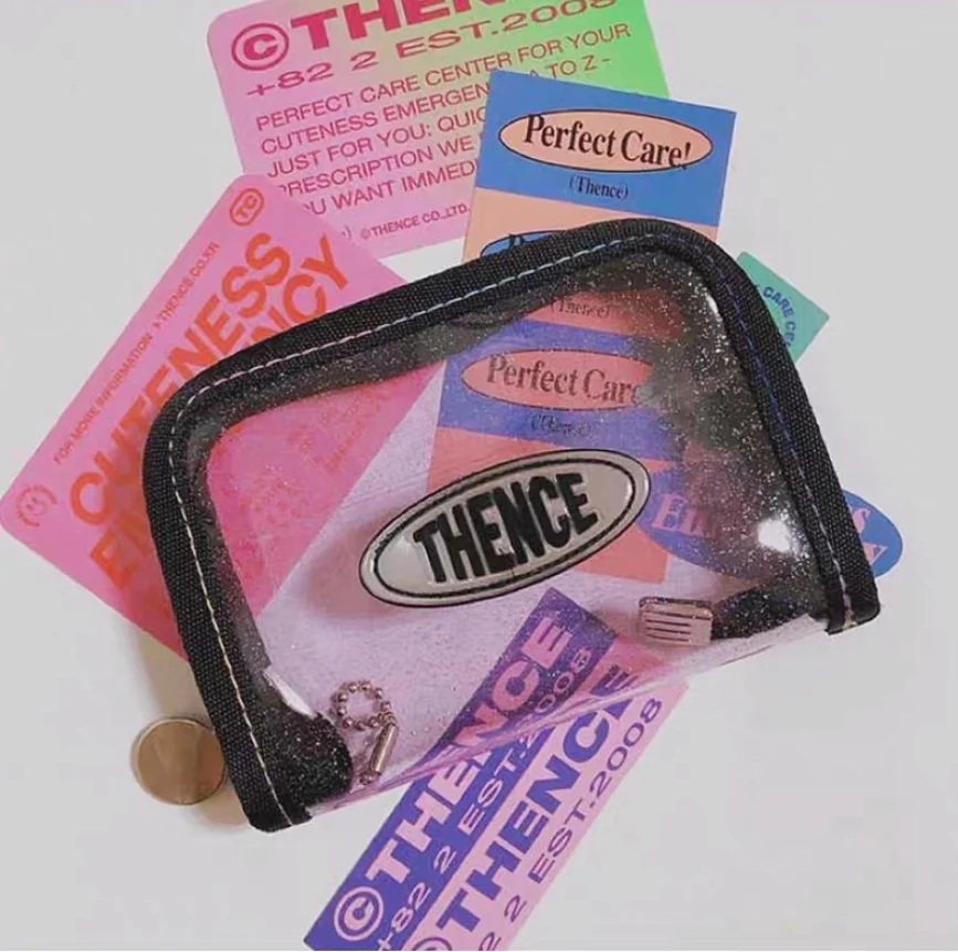 Laser transparent cosmetic bag ins style American retro stationery storage coin purse card holder Promotion | Канцтовары для офиса