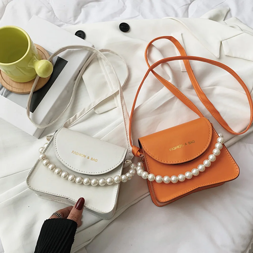 

Mini Leather Shoulder Bags Fashion Women PU Shoulder Bag Casual Pearl Pure Color Mini Flap Messenger Bags for Women