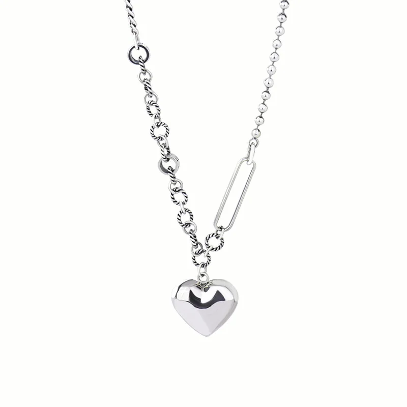 

Korean Style New 925 Sterling Silver Heart-Shaped Asymmetric Necklace Heart-Shaped Cold Style Temperament Wild Clavicle Chain